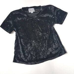Madison & Berkeley Crushed Velvet Short Sleeve Top Black Crew Neck XS